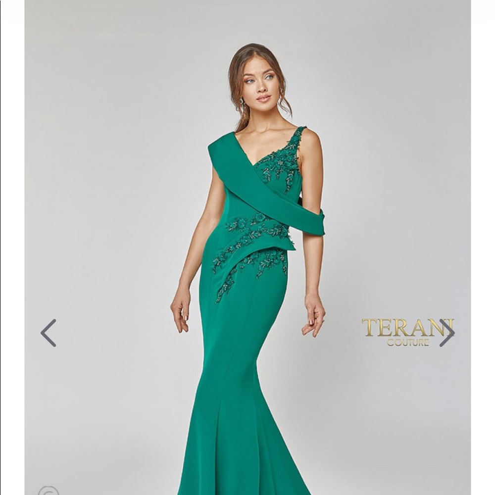 Terrani Couture green evening gown
